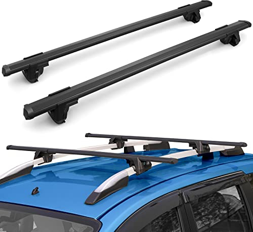 Just-V 130CM Universal Dachträger für Fahrradträger, Dachboxen oder als Skihalter, aus Aluminium, Mit Schloss abschließbar Tragkraft 150 kg Schwarz