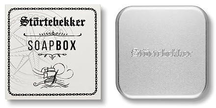 Störtebekker® Premium Seifendose mit Abtropfgitter für Rasierseife und Festes Shampoo - Seifenschale zum Reisen - Seifenschale mit Ablauf - Festes Shampoo Seifendose - Metalldose - Seifenbox