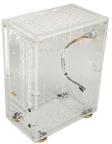 Estuche Mini ITX, Soporte para Estuche para Mini PC Placa Base ITX Panel Acrílico Transparente de 4.3L Almohadillas de Pie con Amortiguación de Enfriamiento de 360 ​​​​Grados