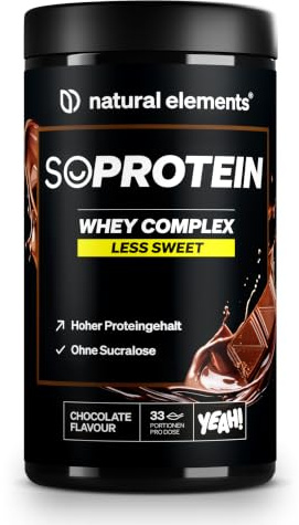 natural elements Whey Protein Pulver Schoko 1kg, 23g Protein pro Portion | Jetzt in der Dose statt im Beutel – hochdosiert für deinen Muskelaufbau, in Deutschland produziert und laborgeprüft.