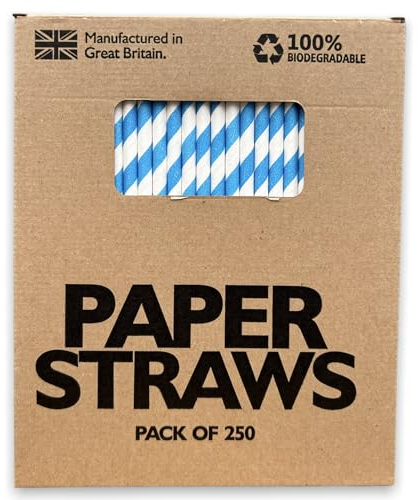Generic Biodegradable Paper Straws - 250 Pack Disposable Straws for Party Supplies, Birthday, Wedding and Christmas - Recyclable Drinking Straws for Juice, Coffee and Cold Drinks (Blue and White)