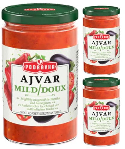 Ajvar bicchiere delicato salsa di verdure un delizioso, contorno tradizionale salsa 350 grammi x 3 pezzi