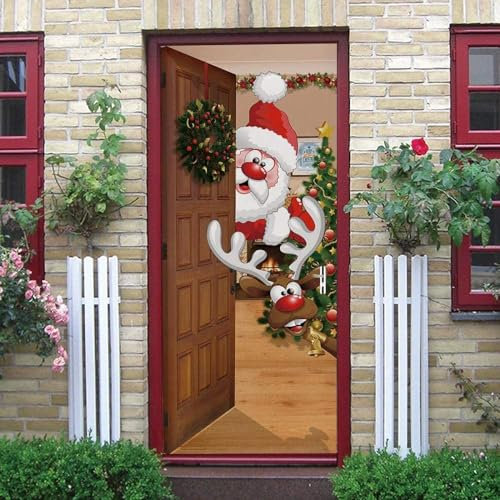 Türtapete Selbstklebend Türposter - Weihnachts-Elch-Weihnachtsbaum 90 X 200 Cm - 3D Türaufkleber Wasserfest Türfolie Für Schlafzimmer Gang Tür Verschönern Deko - Kinderzimmer Wohnzimmer Küche 0