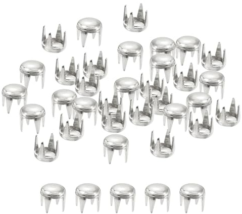 sourcing map 160Pcs Silver Round Dome Rivets, 4mm Brass Spike Studs Spots Punk Rock Nailheads Claw Beads for DIY Clothes Belt Bag Shoes Bracelet Leather Craft