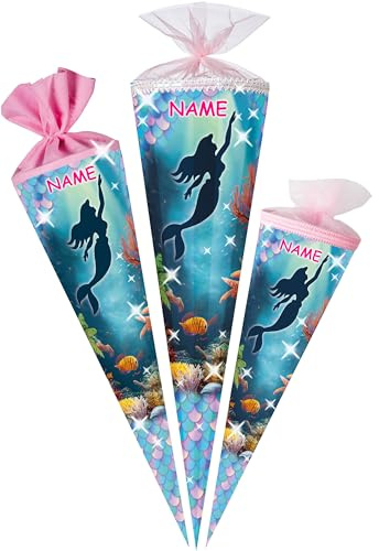 alles-meine.de GmbH Schultüte - Meerjungfrau - 35-85 cm - Größe wählbar - Spitze wählbar - inkl. Name - Zuckertüte - Tüll - oder Filzabschluß - eckig/rund - klein & groß - Ge..
