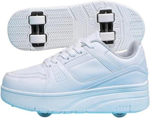 Skor med hjul pojkar flickor barn rullskridskor skor skor med 4 hjul sneakers infällbara skor avtagbara rullskridskor för tonåringar skateboardskor rullskridskor (vit, 40 EU)