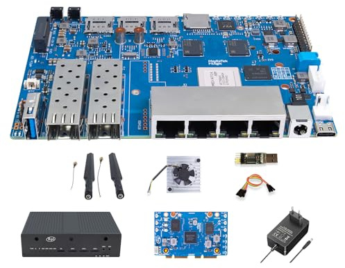 Banana Pi BPI-R4 Carte de développement de routeur WiFi 7, avec puce MediaTek MT7988A, 4 Go de RAM et 8G eMMC Onboard, 2 emplacements SFP 10 Gbe, 4 connexions réseau Gbe (lot avec WiFi 7)