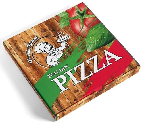 80 Stück Pizzaschachteln aus bedrucktem Karton 30,5 cm - hochwertige flache Verpackung für Pizzerien, Gastronomie und Essen to go - langlebig, fettbeständig, umweltfreundlich