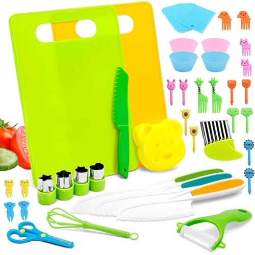 Ensemble de 43 couteaux pour enfants pour hacher, mini couteaux de chef pour enfants de 2, 3, 4, 5, 6, 7, 8, 9, 10 ans, cadeau pour fille et garçon