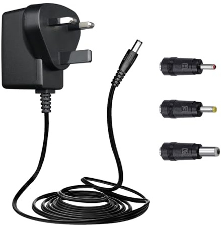 5V 1A 1.8M Power Supply Adapter with 3 Tips, DC 5W 5V 1000mA 800mA 500mA 100mA Replacement Power Cord for Baby Monitor/Router/Speaker/TV Box/LED Strips/Record Player/Mini Fan and More, UKCA Certified