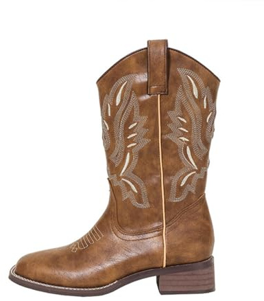 M&Catree Dam fyrkantig tå western cowgirl cowboy stövlar mitten av vaden broderade stövlar, Brun, 38 EU