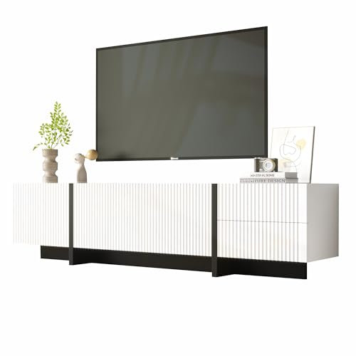 xixiworkshop Schlichter und stilvoller TV-Schrank, 190 cm TV-Schrank, 3 Türen, 2 Schubladen, mehrere Schubladen, robust & langlebig, 190 cm (L) x 35 cm (B) x 45 cm (H) (Weiß + Schwarz)