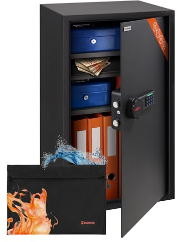 Brihard Business XXL Tresor mit Zahlencode 50x35x36cm, LCD-Bildschirm & Feuerfeste Dokumententasche, 102L Safe für Zuhause oder Büro mit 3 Höhenverstellbaren Ablagen, für Geld & A4 Dokumente
