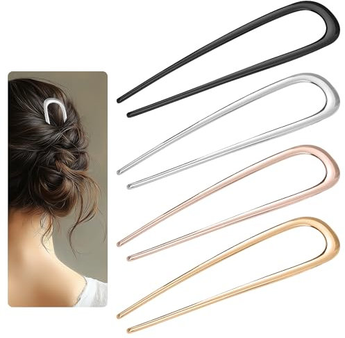 4 forcine per capelli francesi da 14 cm, in metallo, french Twist Hair Pin a forma di U, forcelle per capelli grandi, per donne, ragazze, oro, argento, nero, oro rosa