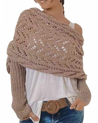 BNREOZA 1 Stück Damen Manschettenschal, Garnschal, Strickschal Pullover, böhmischer Schal, Langschal Strickschal (khaki)