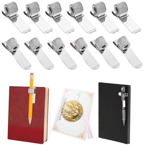 FEIQIAO Organiseur de crayons portable en métal avec boucle à ressort unique pour presse-papiers, carnet de notes à la maison, au bureau, dans la poche (6 verticaux et 6 horizontaux)
