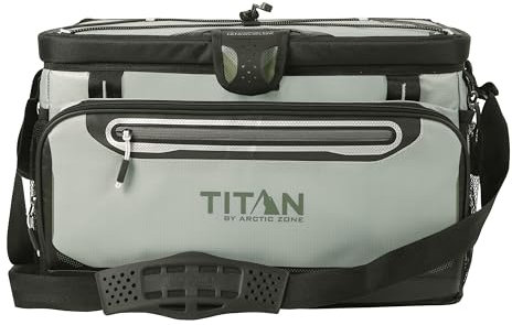 Titan by Arctic Zone Zipperless Soft Sided Cooler with HardBody Liner and SmartShelf, Insulated Bag with Shoulder Strap and Bottle Opener for Beach, Picnic, and Travel, 48 Can Capacity, Seagrass