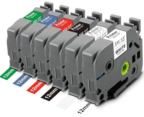 Pristar 6x Kompatible Tz 0.47 Schriftband für Brother TZe-231 TZe-135 TZe-335 TZe-435 TZe-535 TZe-735 für Brother PT-H105 PT-H107B PT-P300BT PT-E500 PT-H110 H100LB H100R P700 E550W E110 12mm x 8m