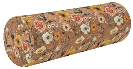 Queen Size Bolster Pillow Neck Roll Pillow Sleeping Round Pillows for Couch Cylinder Body Pillow Cover Back Support Sleeping Pillow Florals Daffodil Cactus Butterflies Bees Rose Gold
