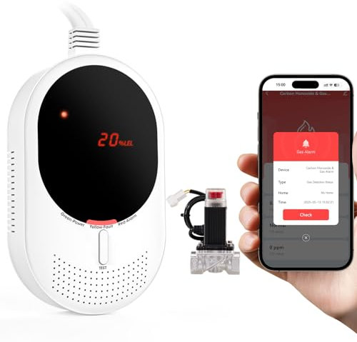 PHYSEN WiFi Rilevatore di Gas e Monossido di Carbonio con Valvola Magnetica e Display LED, Monitoraggio App Smart Life, Certificato EN50291 e EN50194, Ideale per Cucina, Locale, Caldaia, Garage