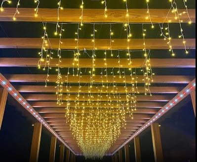 Guirnaldas Luces Navidad Exterior, 5M 256 LEDs Iluminación de Cascada Impermeables con 8 Modos, Fuente de Alimentación, Luces Cortina de Carámbanos, Hada de Decoración para Fiesta, Boda, Patio