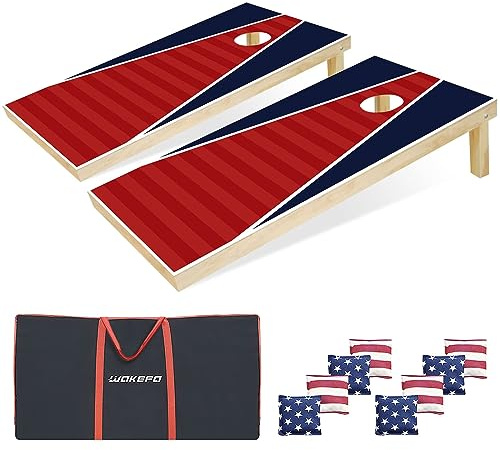 Wakefa Cornhole Sets, 3 × 60 cm Massivholz Cornhole Boards Set mit 2 Maisloch-Wurfbrettern und 8 Cornhole Bean Bags, Cornhole Game Set für Erwachsene, Outdoor, Rasen, Hinterhof