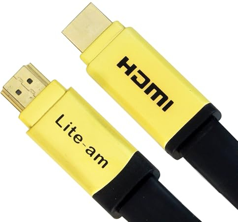 Lite-am Flat HDMI 2.0 Cable 3m–10m 4K UHD HDR ARC 3D High Speed Gold Zinc Alloy Plug For PS5, PS4, Xbox Series X, One, 360, Smart TV, Sky Q, Blu-ray, Projector, PC, Laptop (8m)
