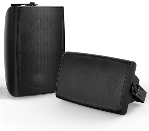 STUDIOFINIX Altoparlanti Bluetooth da 8 pollici, 600 W, accoppiamento stereo TWS, sistema di altoparlanti impermeabili montabili a parete per patio, casa, piscina, terrazza, cortile (coppia, nero)
