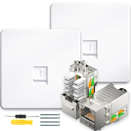 Acmerota CAT6A Network Socket Ethernet RJ45 LAN Cable Faceplate CAT6A ShieldedEthernet Faceplate Single Socket Fast Connection,Stable Internet Speed,with 2Pcs Tool-Free Keystones Jack Modular, (White)