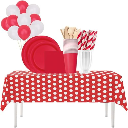Event Decor Shop Christmas Tableware Set of 112 Pieces, Featuring Plates, Cups, Napkins and, Wooden Cutlery – a Complete Kit for Your Festive Celebrations - Christmas Decoration Party Accessories