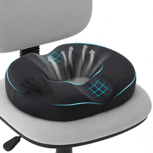BRO Hämorrhoiden Sitzkissen Ergonomischer Sitzring mit kühlender Bezug | Memory-Schaum Donut Kissen, Sitzring Steißbein Entlastung, Linderung von Hämorrhoiden, Rutschfeste Basis, Ideal für Bürostuhl