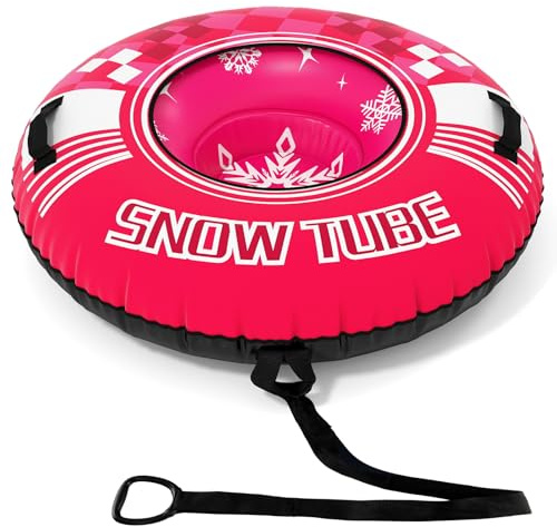 COSTWAY Aufblasbarer Schneereifen mit Schleppleine, 107 cm Snowtube, aufblasbarer Schlitten mit Griffen, Rodelreifen für Kinder und Erwachsene (Rosa)