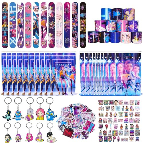 97 Party-Mitgebsel Geschenktüten,Sticker,Schlüsselanhänger,Schnapparmbänder | 10 Geschenktüten,65 Sticker,10 Schlüsselanhänger,12 Schnapparmbänder,Geburtstag Mitgebsel Set