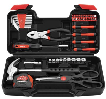Enventor Caisse à Outil 48 pièces, Rouge | Boite a Outils avec boîte de rangement, idéal pour le bricolage à domicile