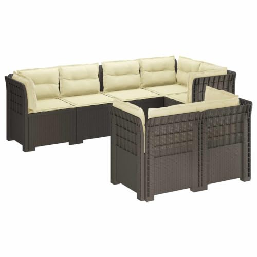 vidaXL 7-sits Soffa med Kuddar Rattanlook PP Ljusgrå