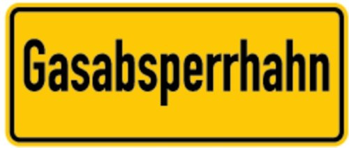 LEMAX® Hinweisschild, Gasabsperrhahn, 100x240mm Alu geprägt gelb/Schriftfarbe: schwarz/Randfarbe: schwarz 240x100mm
