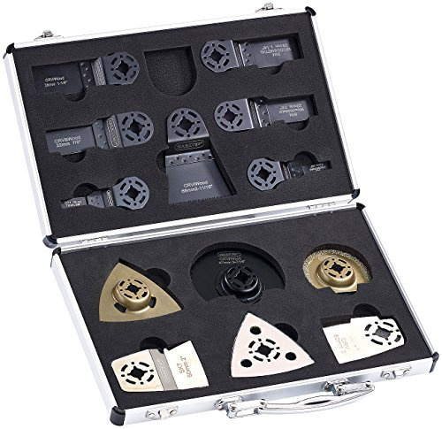 AGT Multitool Sägeblätter: Werkzeugzubehör-Koffer mit 13 Aufsätzen für Multitool AW-19.mf & MFW-5 (Multifunktionswerkzeug Zubehör, Multifunktionswerkzeug Zubehör Set, Schleifpapier)