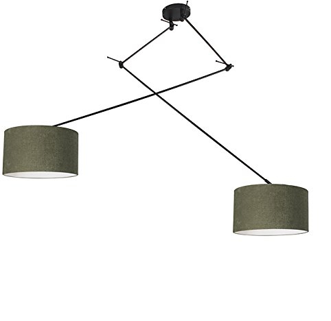 Qazqa Modern Pendelleuchte, Pendellampe - Blitz - Grün, Rund, 2-flammig, Ideal als Küche lampe und Wohnzimmerlampe