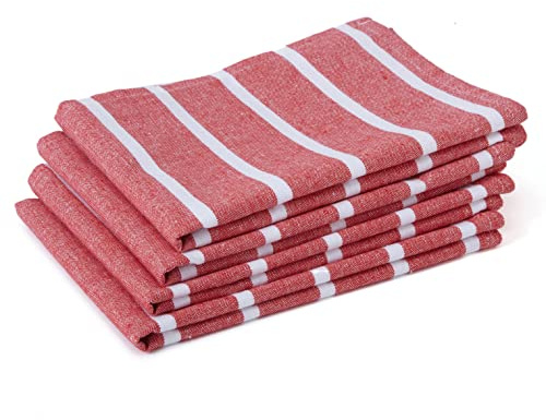 Encasa XO Geschirrtücher, Saugfähige Baumwolltücher 70x45 cm | Roma rote Streifen Antibakterielles Finish | Schnell Trocknend & Fusselarm | Zum Reinigen & Trocknen | 4er-Set