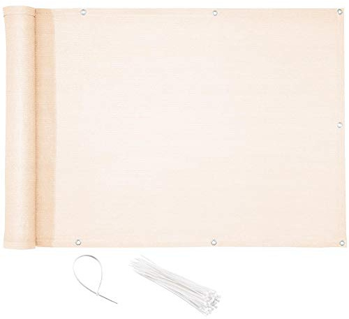 CelinaSun Sichtschutz Balkon 0,75 x 5 m Creme weiß HDPE Balkonbespannung mit Kabelbinder atmungsaktiv Balkonumrandung
