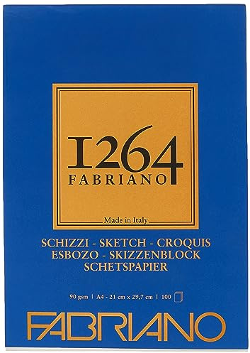Honsell 19100632 - Fabriano Schizzi Skizzenblock 1264 kopfgeleimt, 90 g/qm, DIN A4, 100 Blatt Skizzenpapier in elfenbeinweiß, säurefrei, leicht gekörnt, für alle Trockentechniken