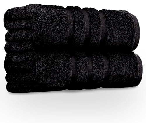 GC GAVENO CAVAILIA 550 GSM Hand Towels - Pack Of 2 - Egyptian Cotton Towel - Highly Absorbent & Quick Dry Bathroom Towels Sets - Washable Spa Saloon Gym Towel, Black,50 x 80 Cm