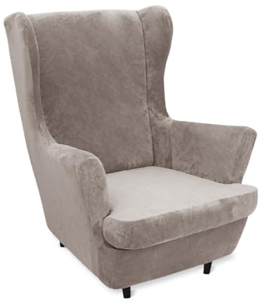 GYHH 2-Teilig Ohrensessel Überzug, Stretch Samt Plüsch Sesselbezug mit Sitzkissen - Schmutzabweisend, Maschinenwäsche Möbelschutz für Sessel Wohnzimmer Schlafzimmer
