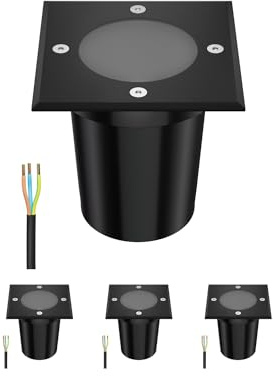 ledscom.de 4x Bodeneinbauleuchte RELI für außen, IP67, schwarz, eckig, 11 x 11cm, 1x GU10 max. 15W, gefrostet
