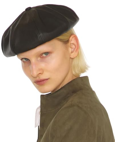 UNDERCONTROL Kunstleder, französischer Künstlermaler, klassischer Castro, größenverstellbar, stilvolle Baskenmütze, Unisex, Jagdmütze, Korea (Leder schwarz)