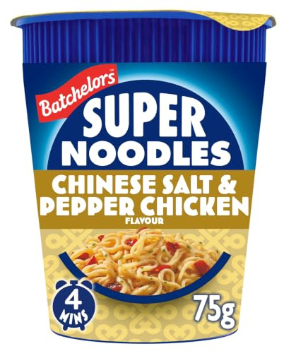 Batchelors Super Noodles Chinese Salt & Pepper Chicken, 75 g Pot | Instant Snack Ready in 4 Minutes, Delicious Flavour, Convenient for On-the-Go, Perfect for Work or Travel