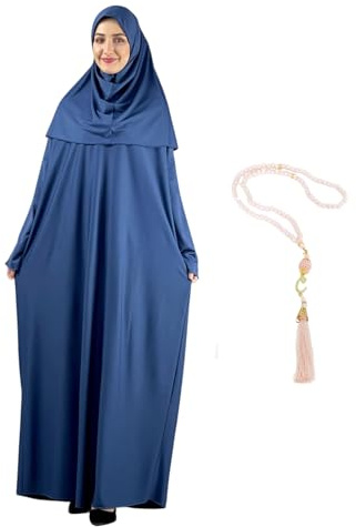 Modish Group, bönkläder med hijab, muslimska kläder, lång rock, abaya turkiska islamiska klänningar, Dubai Kaftan med radband, Lila, en storlek