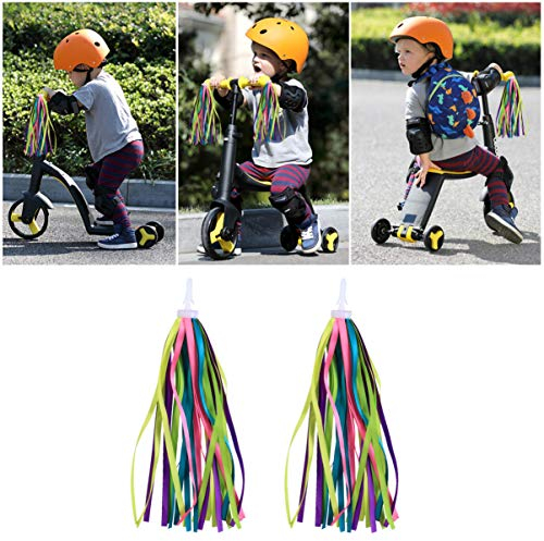 CLISPEED Kinder Regenbogen Radstreamer für Mädchen Jungen 2 Stücke Kinder Fahrrad Lenker Streamer Fahrradgriffe Quasten Bänder Bunte Baby Carrier Zubehör Easy Attaching an Roller Dreirad