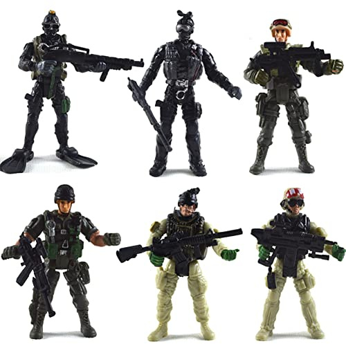 JAWSEU Militärfiguren Spielsets, 6 Stück Speziell Streitkräfte Armee Männer Soldaten, Actionfigur Armee Soldaten Figuren, Militärspielzeug Kampfspielzeug für Kinder Geschenk