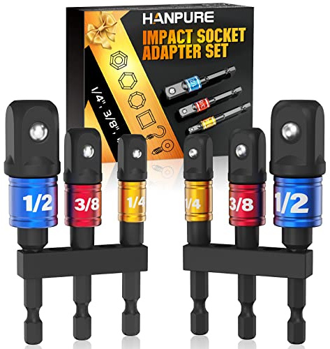 Impact Socket Adapter Set for Drill - Tools for Men Gadgets 1/4 3/8 1/2 Impact Grade Driver Bit Set Extension Bit with Holder Ratchet Wrench Nut Hex Drive Adapter Hand Power Accessories Cool Stuff